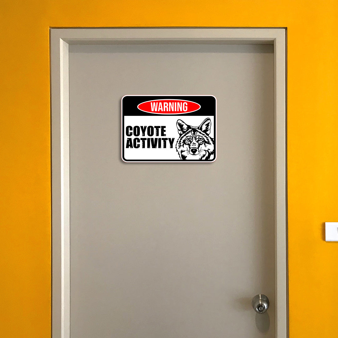 Classic Framed Paws Plus, Warning Coyote Activity Wall or Door Sign | Novelty Funny Warning Signs