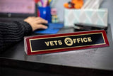 Piano Finished Rosewood Novelty Engraved Desk Name Plate 'Vets Office', 2" x 8", Black/Gold Plate