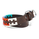 Zephyr Leather Dog Collar - multi-colored stitching in a beautiful tribal pattern sewn into soft leather