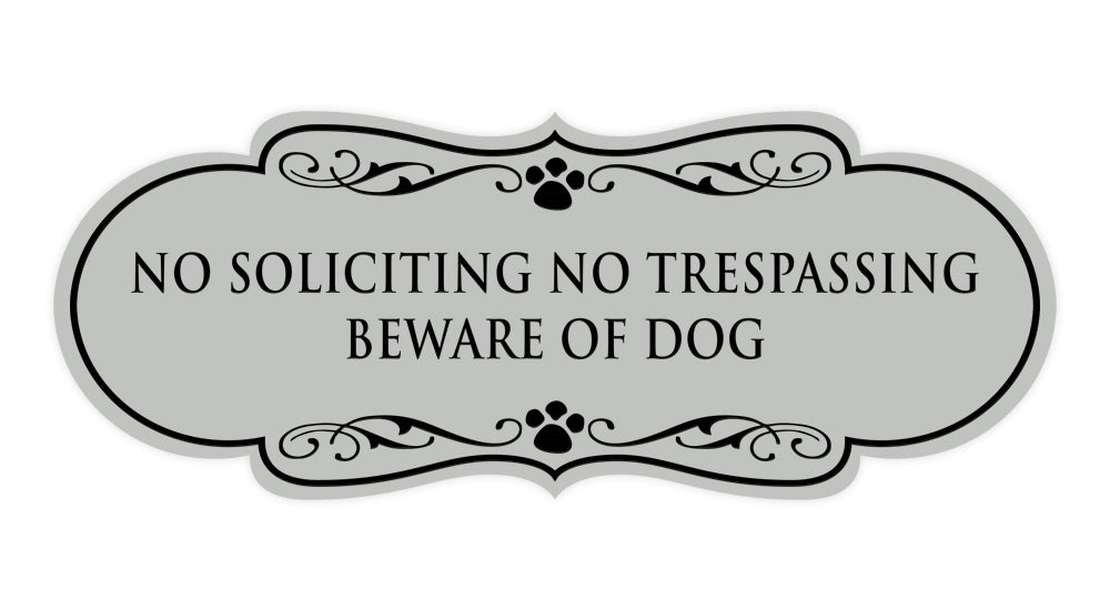 Designer Paws, No Soliciting No Trespassing Beware of Dog Wall or Door Sign