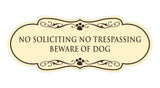 Designer Paws, No Soliciting No Trespassing Beware of Dog Wall or Door Sign