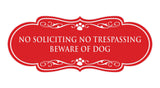 Designer Paws, No Soliciting No Trespassing Beware of Dog Wall or Door Sign