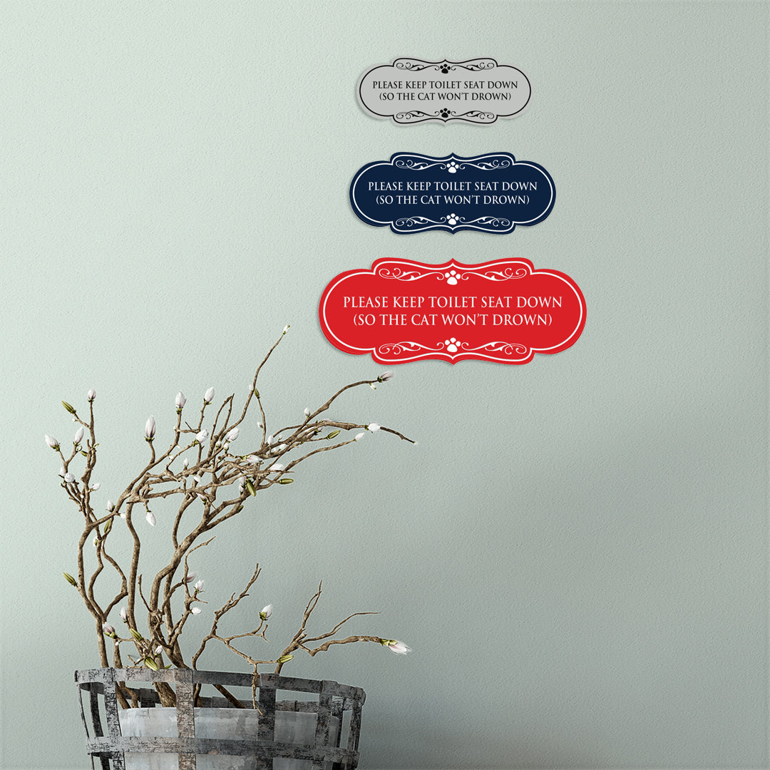 Designer Paws, Please Keep Toilet Seat Down (so the cat won't drown) Wall or Door Sign