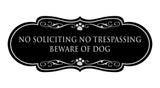 Designer Paws, No Soliciting No Trespassing Beware of Dog Wall or Door Sign