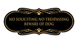 Designer Paws, No Soliciting No Trespassing Beware of Dog Wall or Door Sign