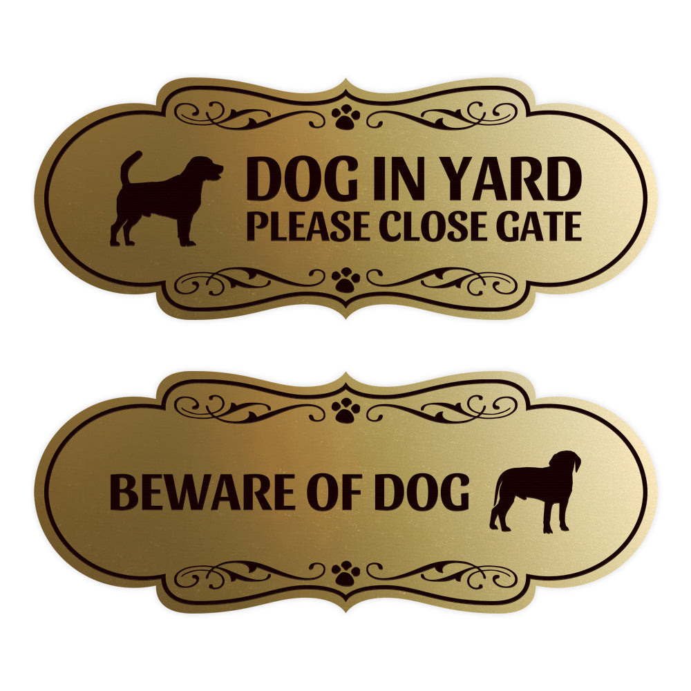 Motto Lita Designer Paws, Dog In Yard Please Close Gate and Beware of Dog Signs (2 Pack) Wall or Door Sign