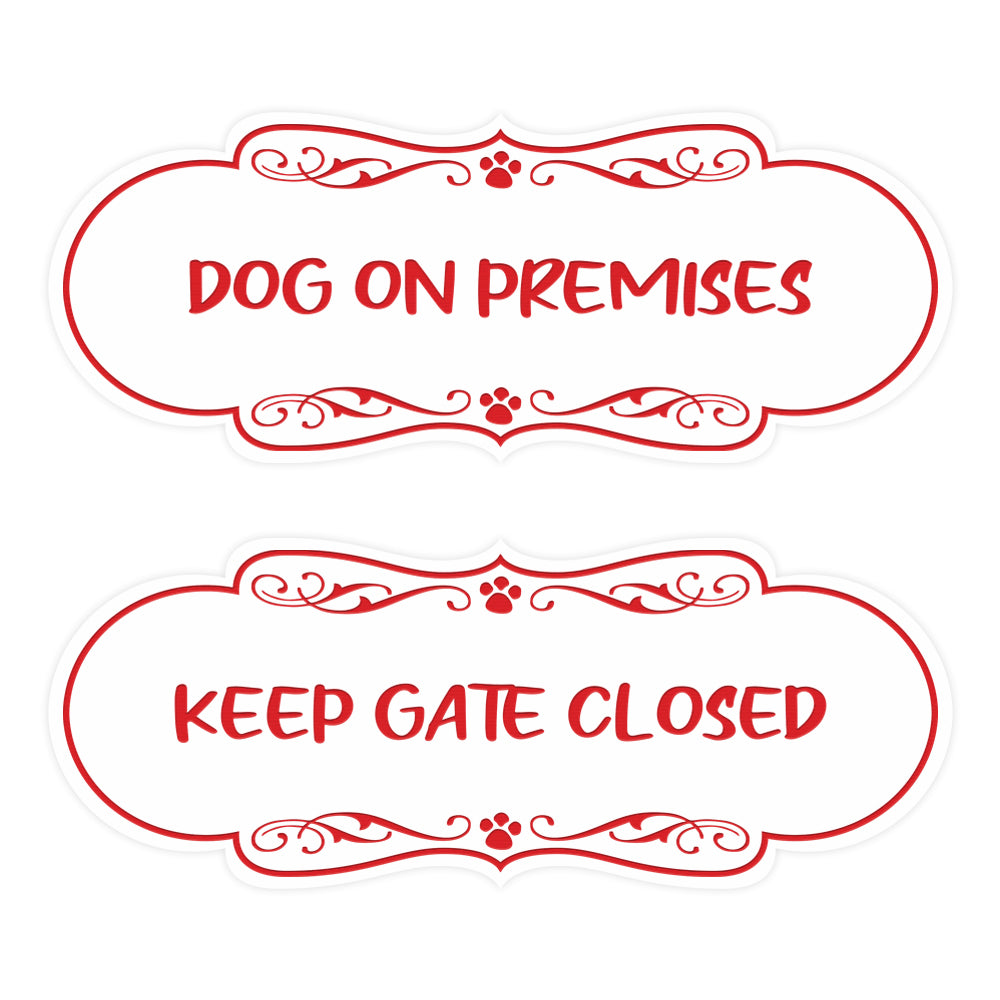Motto Lita Designer Paws, Dog on Premises and Keep Gate Closed Signs (2 Pack) Wall or Door Sign