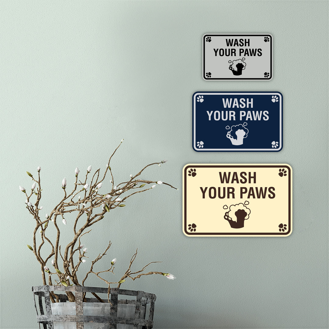 Motto Lita Classic Framed Paws, Wash Your Paws Wall or Door Sign