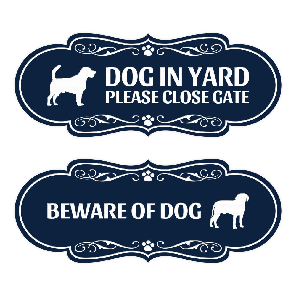 Motto Lita Designer Paws, Dog In Yard Please Close Gate and Beware of Dog Signs (2 Pack) Wall or Door Sign