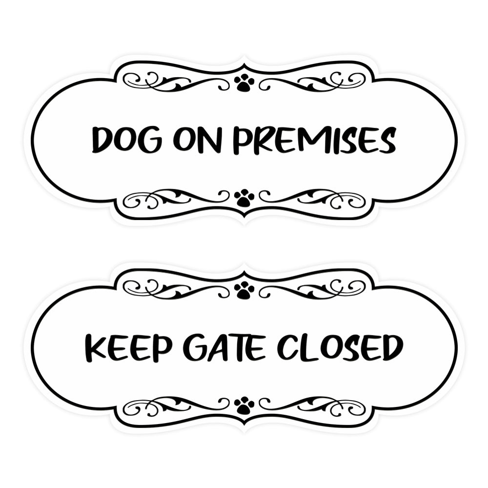 Motto Lita Designer Paws, Dog on Premises and Keep Gate Closed Signs (2 Pack) Wall or Door Sign