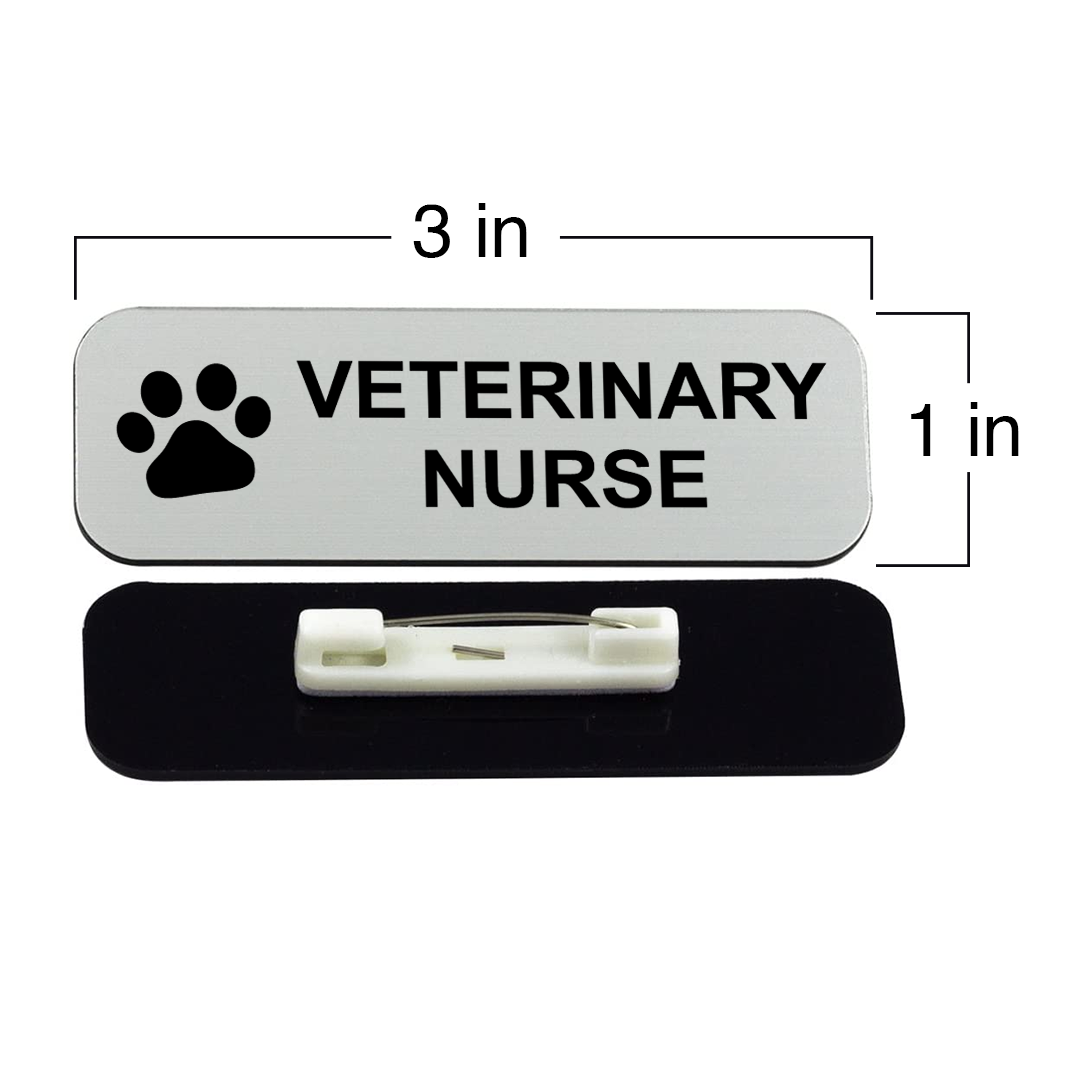 Veterinary Nurse 1 x 3" Name Tag/Badge, (3 Pack)