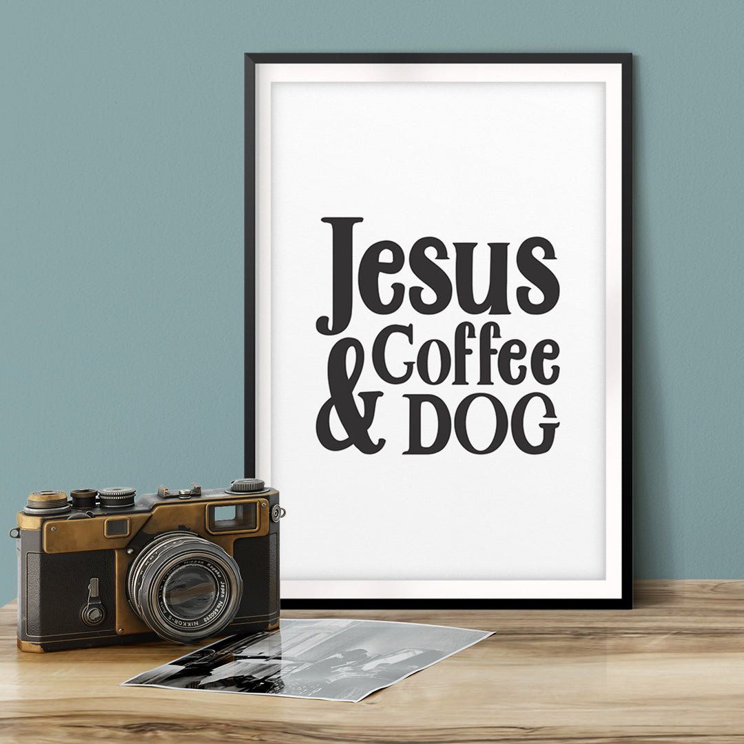 Jesus Coffee & Dog UNFRAMED Print Pet Decor Wall Art