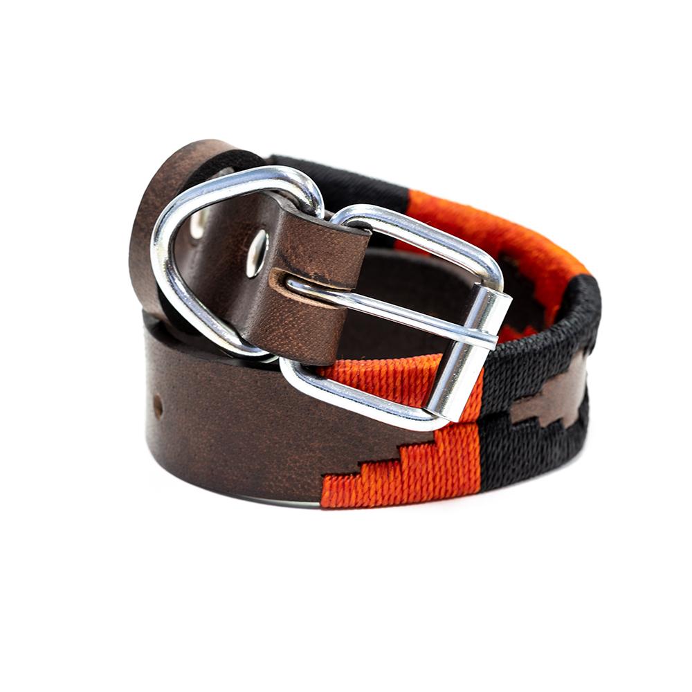Moab Leather Dog Collar - stitched with Orange and Black colored threads
