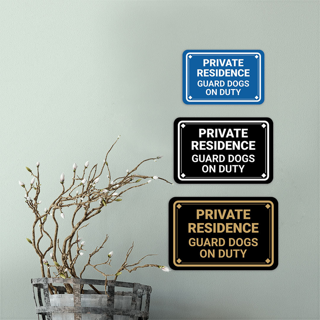 Classic Framed Diamond, Private Residence Guard Dogs On Duty Wall or Door Sign