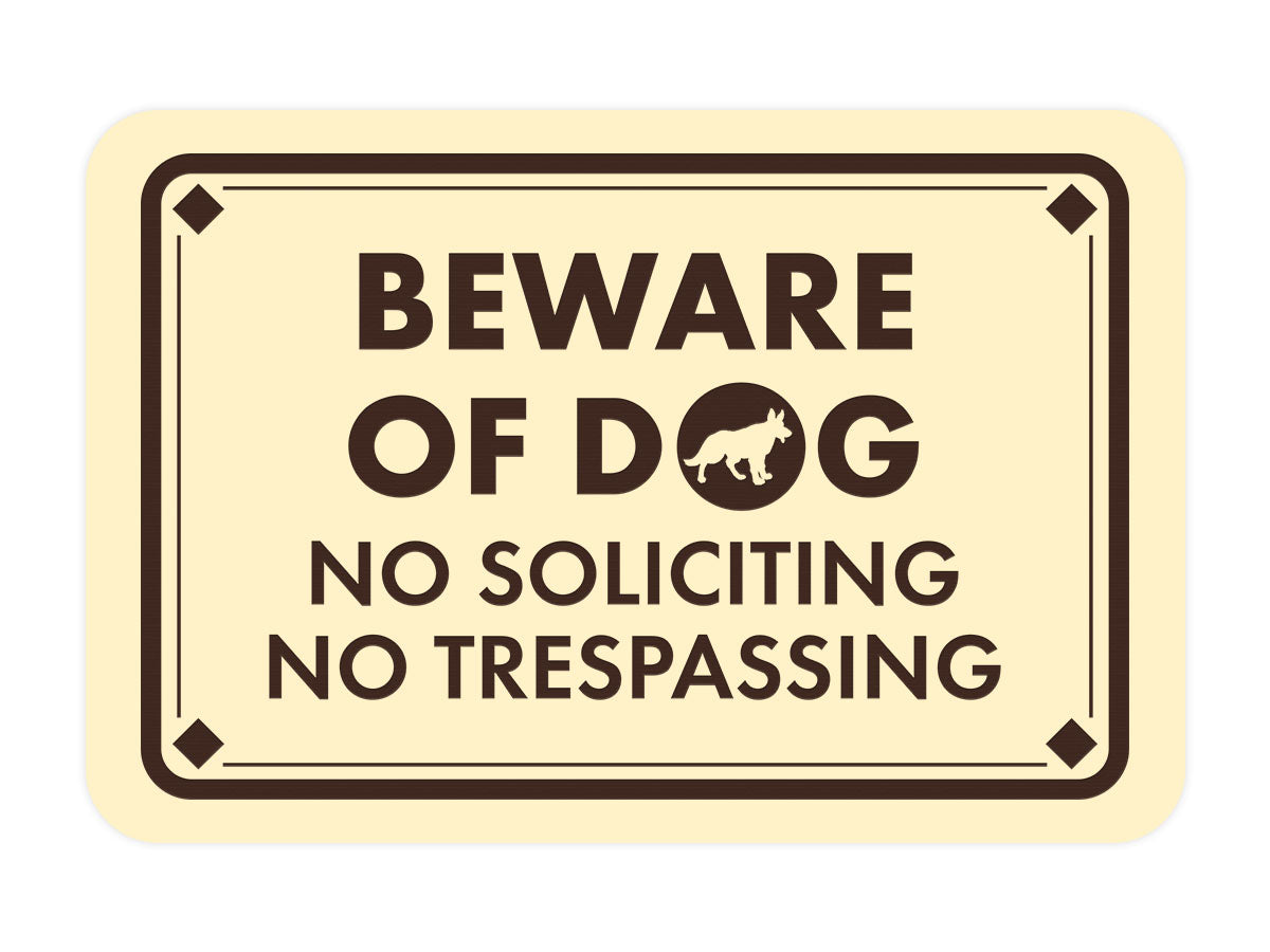 Classic Framed Diamond, Beware of Dog, No Soliciting No Trespassing Wall or Door Sign