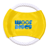 (Yellow) Woof Discs - Flying Rope Disc, Dog Toy, Chewing Frisbee