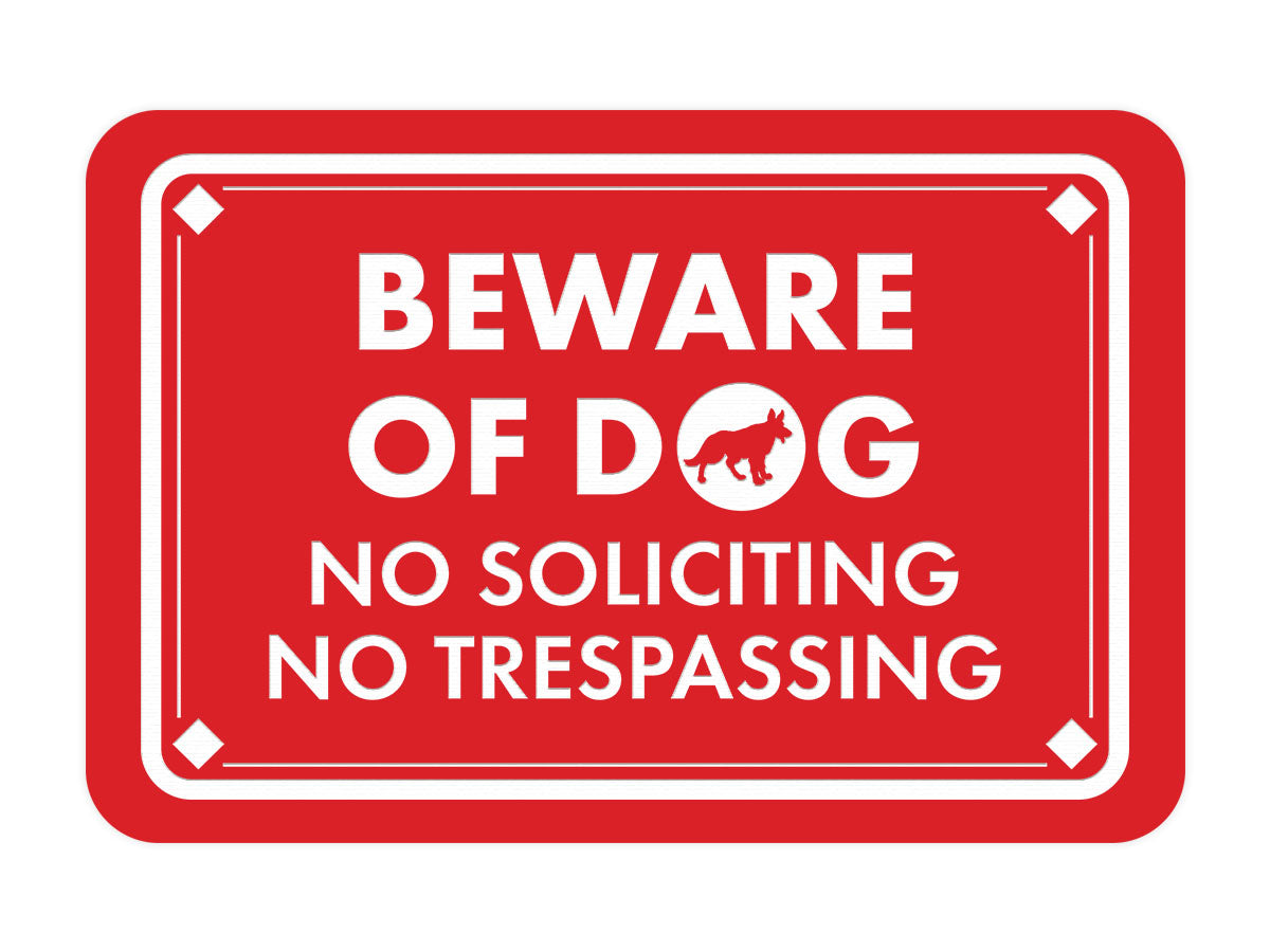 Classic Framed Diamond, Beware of Dog, No Soliciting No Trespassing Wall or Door Sign