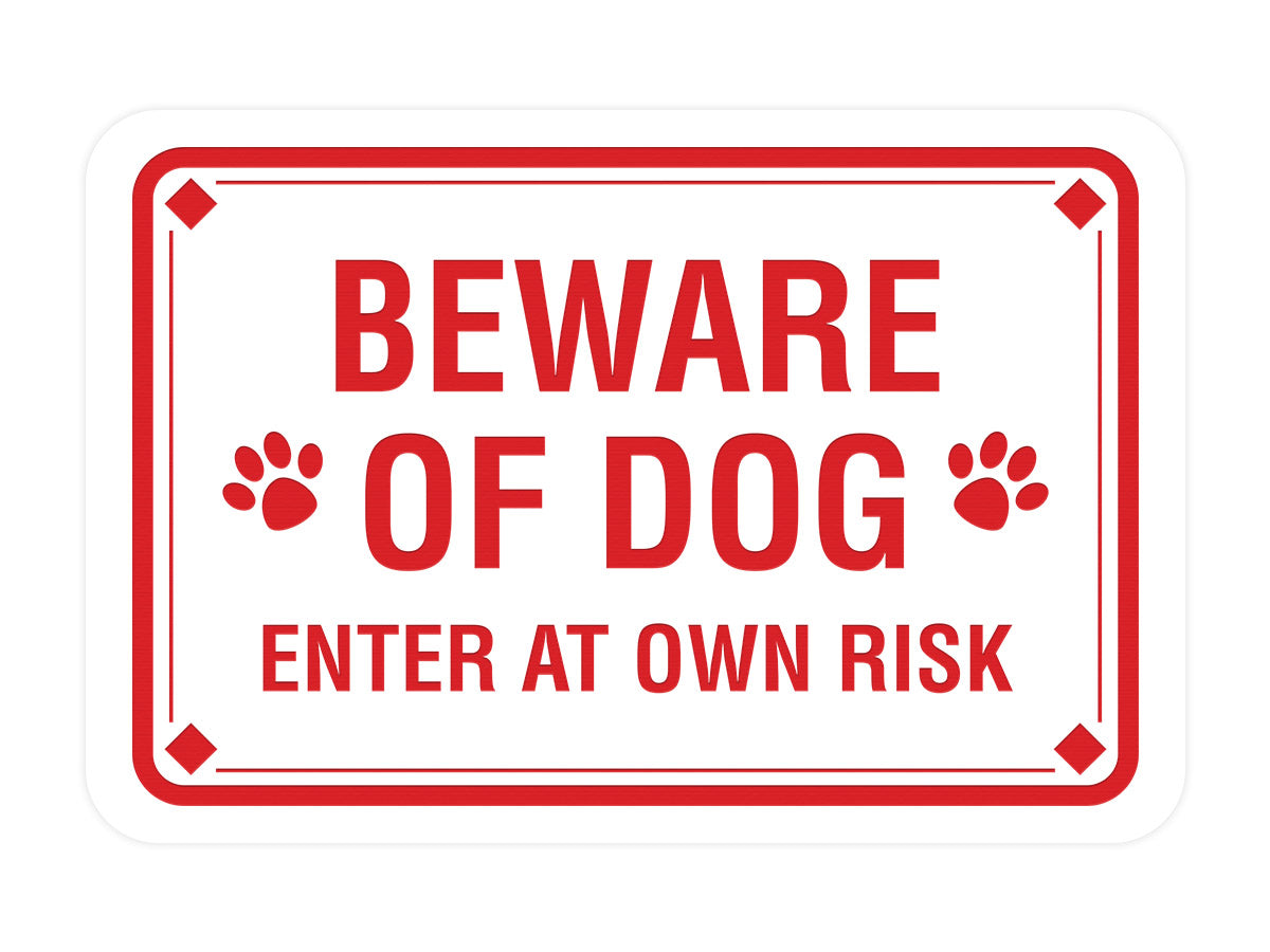 Classic Framed Diamond, Beware of Dog Enter at Own Risk Wall or Door Sign