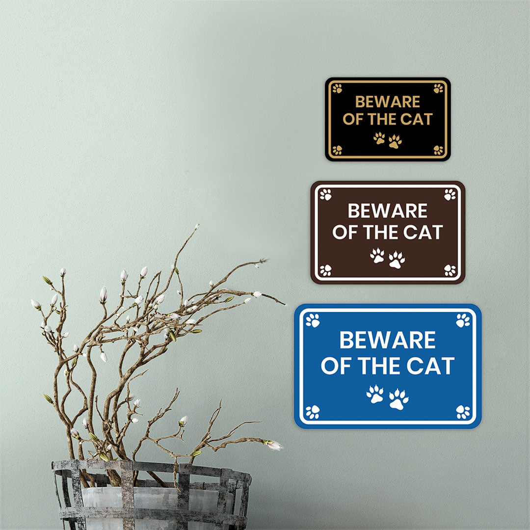 Classic Framed Paws, Beware of the Cat Wall or Door Sign