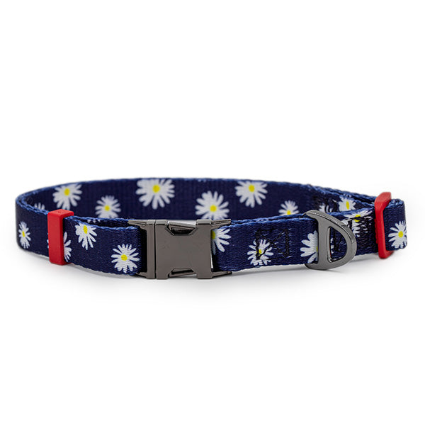 Nylon Dog Collar - Navy Blue Daisy