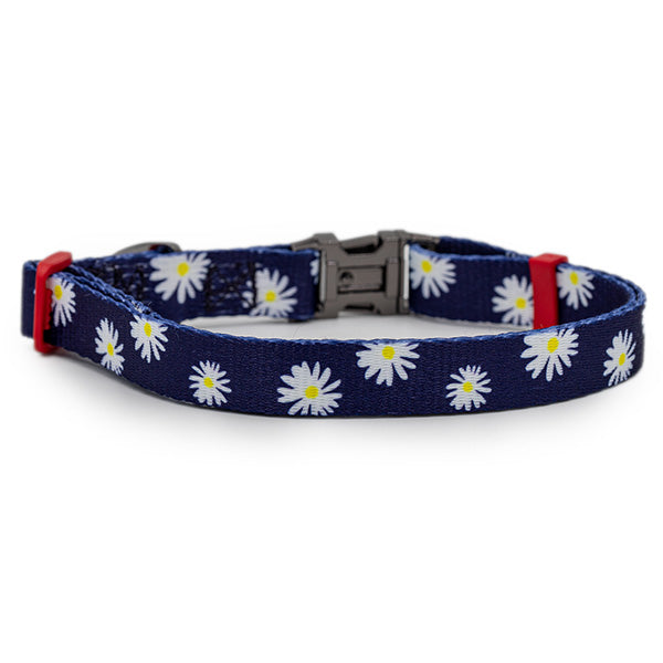 Nylon Dog Collar - Navy Blue Daisy