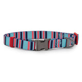 Paws and Pups Adjustable Nylon Dog Collar - Baby Blue/Pink Stripes