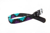 Miami Leather Dog Collar - hand-stitched with purple and turquoise colored threads