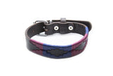 Napa Valley Leather Dog Collar - hand-stitched with purple and navy blue colors