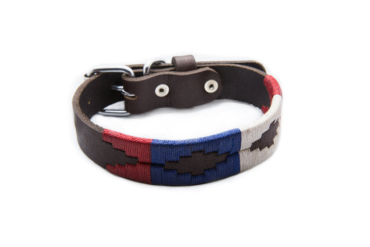 The Patriot Leather Dog Collar - hand-stitched with the distinctive red, white and blue of the American Flag