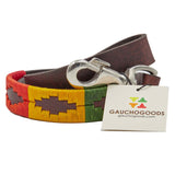 Woodstock Leather Dog Leash - hand-stitched with distinctive Orange, Red, Yellow, Green and Blue wax threads
