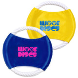 (2 Pack) Woof Discs - Flying Rope Disc, Dog Toy, Chewing Frisbee