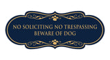 Designer Paws, No Soliciting No Trespassing Beware of Dog Wall or Door Sign