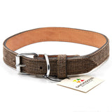 Plaid Leather Dog Collar - stitched with Plaid cotton overlayed