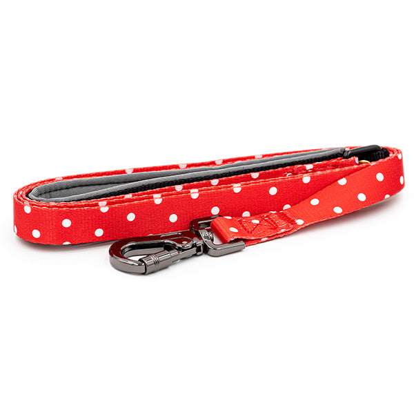 Paws and Pups Durable 6ft Nylon Dog Leash with neoprene padded handle - Red Polka Dot - Gaucho Goods