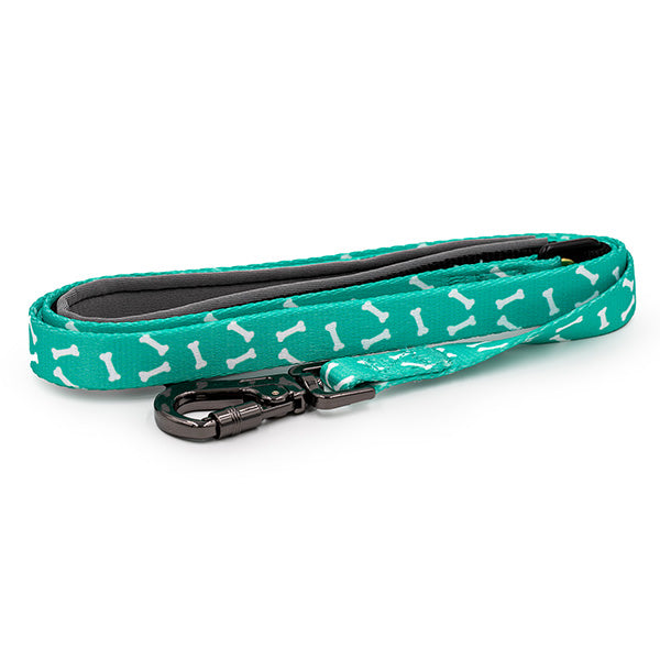 Paws and Pups Durable 6ft Nylon Dog Leash with neoprene padded handle - Turquoise Bones - Gaucho Goods