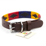 Yosemite Leather Dog Collar - hand-stitched with vibrant red, yellow and blue wax threads